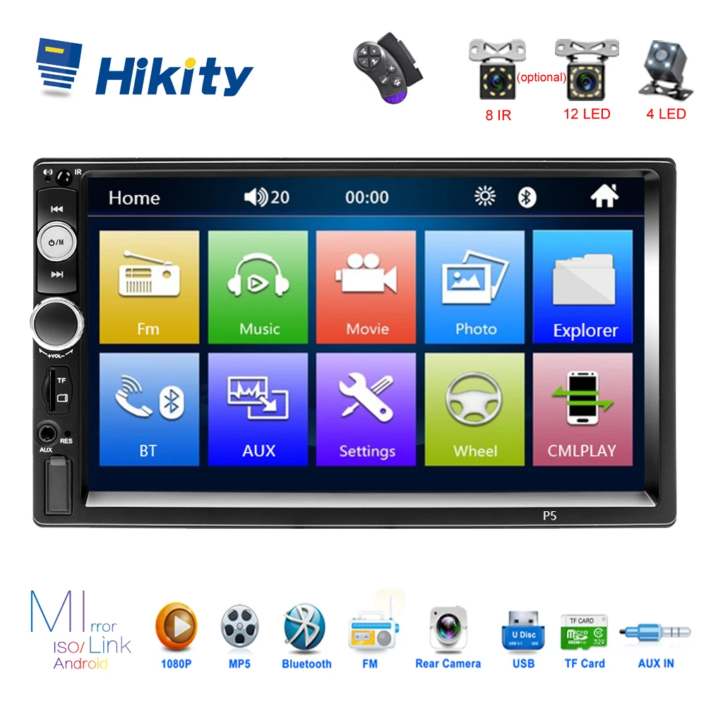 

Hikity 2din Car Multimedia MP5 Player 7" Inch Touch Screen Auto Stereo Car Radio Rear View Camera Mirror Link for ISO / Android