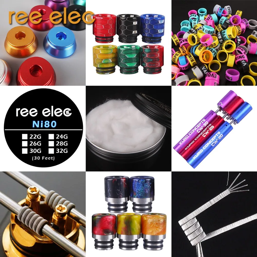 Buy REE ELEC Vape Accessories Alien Clapton Coils Vape Cotton Bacon Drip Tip