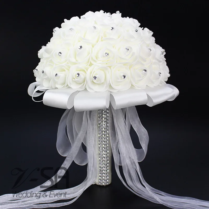 -2016-Top-Quality-Withe-Rose-Flowers-Wedding-Bouquet-With-Crystals-Satin-Ribbon-Ramo-Novia-Bridal_