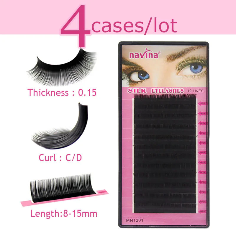 

Navina 4cases/lot Natural Long Black Extension Individual Eyelashes Professional Soft MINK Eyelash Makeup False Eye Lash Cilia