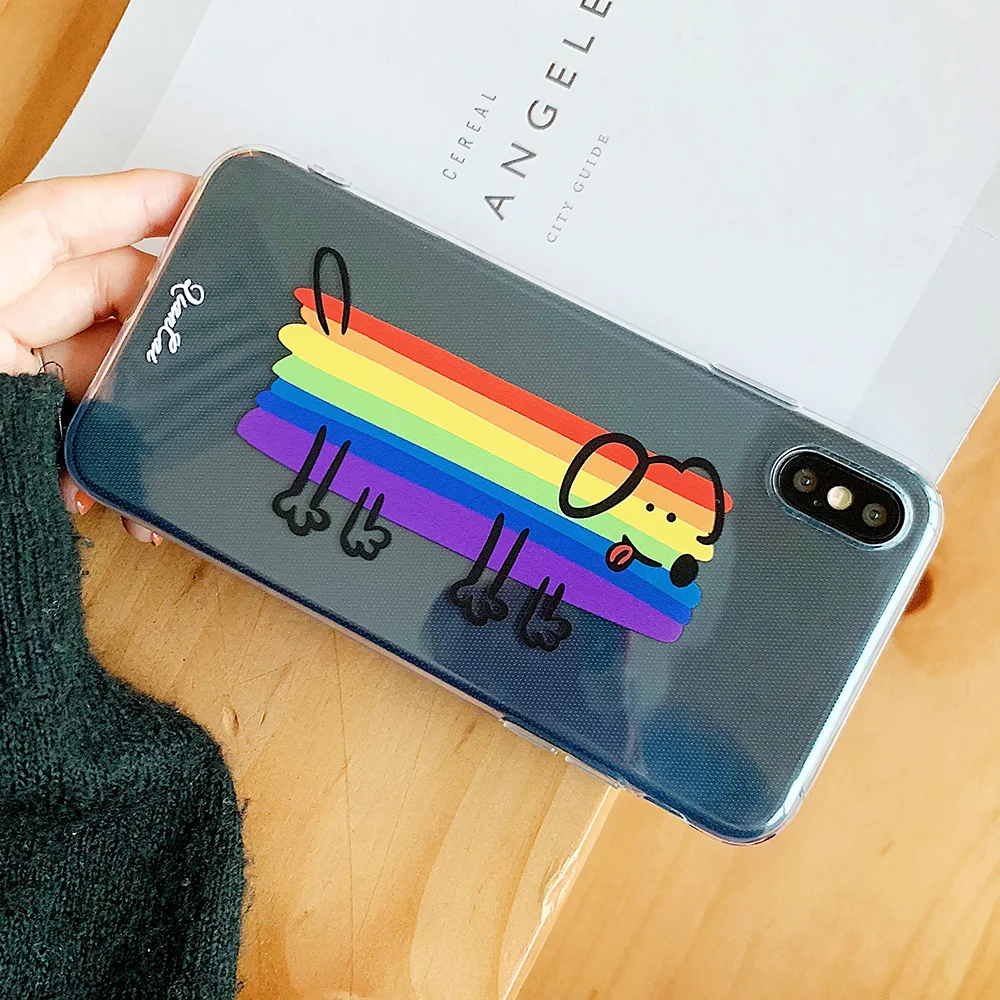 KIPX1102_8_JONSNOW Phone Case For iPhone 6S 7 8 Plus X XR XS Max Rainbow Dog and Rainyday Pattern Clear Soft Silicone Cover Cases