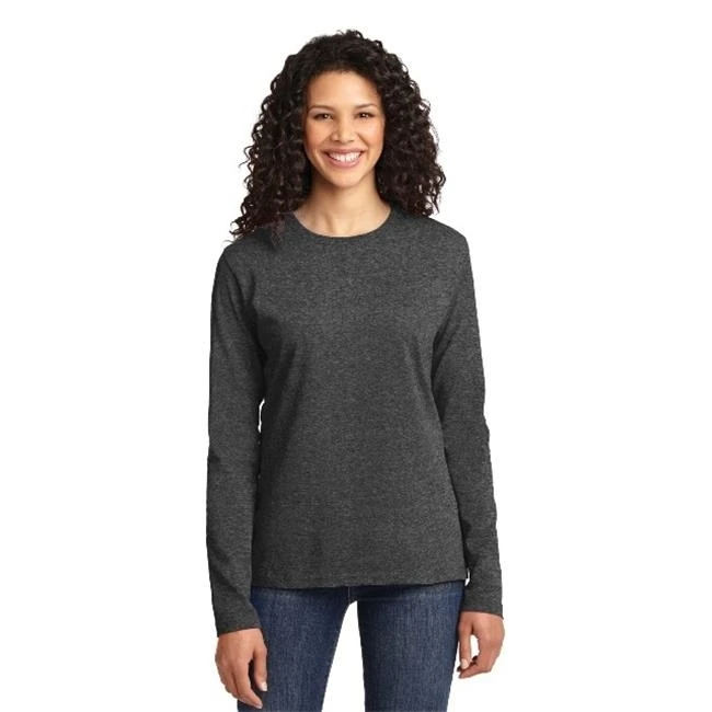 Port & Company LPC54LS Ladies Long Sleeve Core Cotton Tees Dark Heather Grey - Extra Small