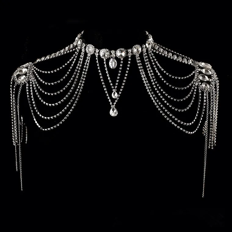 JaneVini, роскошная кристальная Свадебная цепочка на плечо, блестящие стразы, свадебное ожерелье, женские цепочки с кисточками на плече, ювелирные изделия