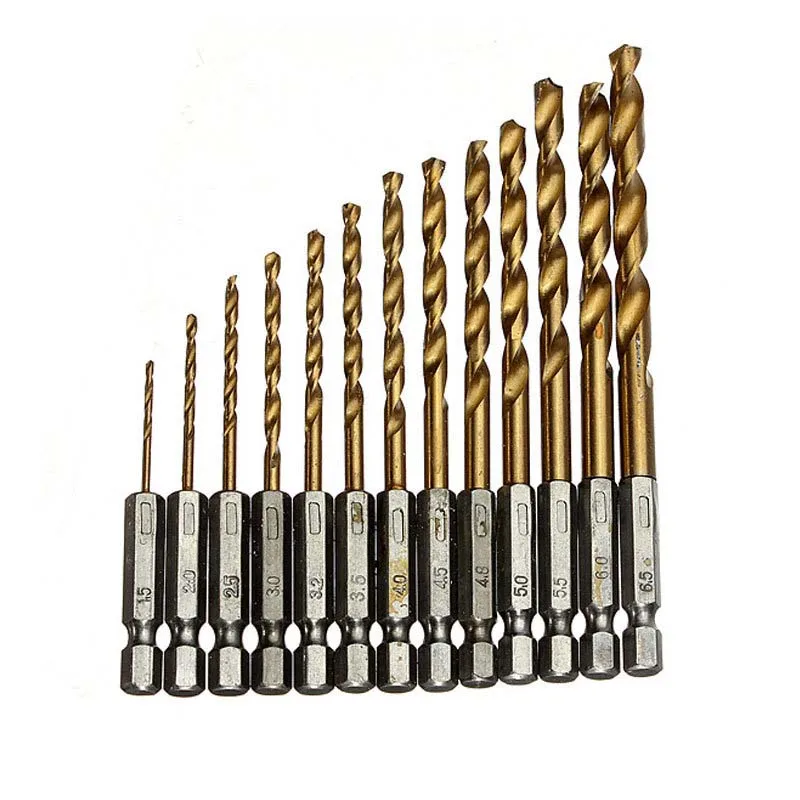 13 Pz/Lotto Twist Drill Bit Hss Titanio Rivestito Drill Bit Set 1/4 Codolo Esagonale 1.5-6.5Mm, Rapido Cambiamento Metallo Drilling Utensili Lavorazio