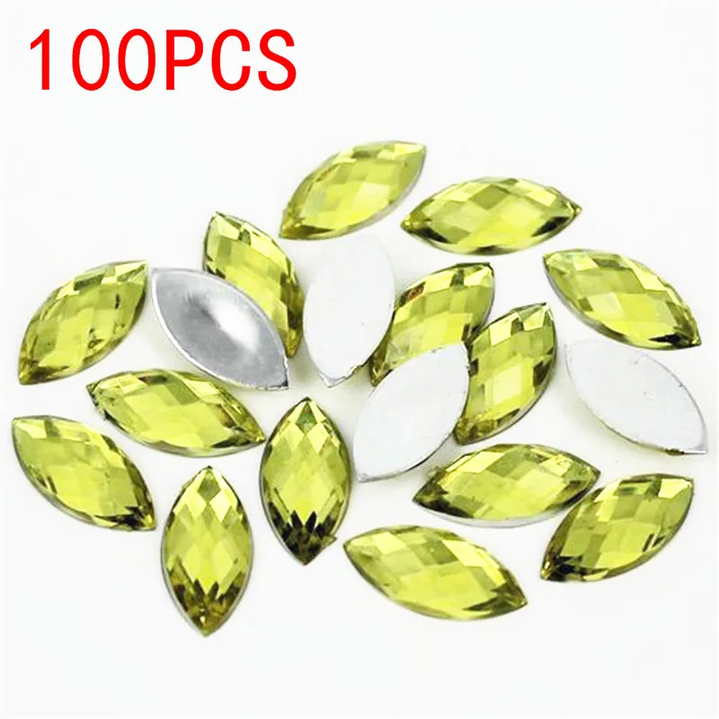 

Hot Sale 100Pieces Flat Back Marquise Earth Facets Crystal olivine Color Acrylic Horse eye Shape Rhinestone Beads Decorate