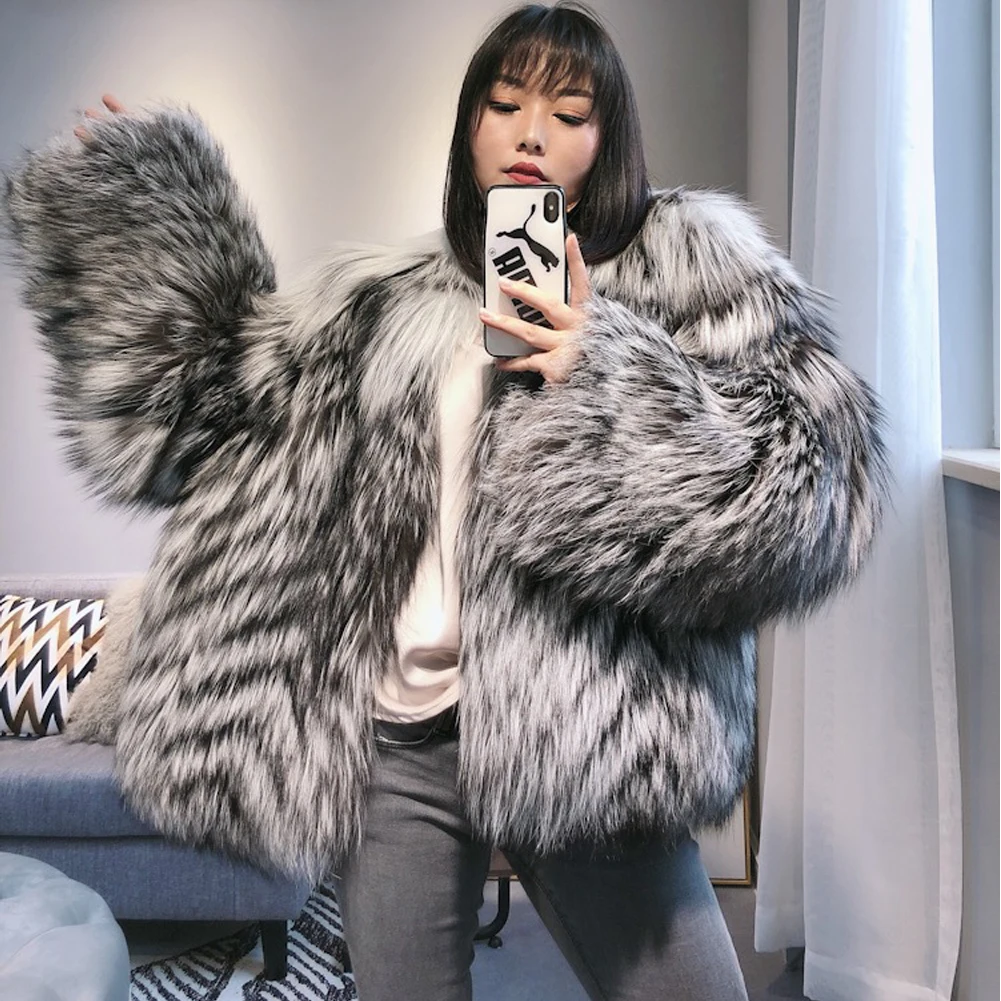 

Women's Imported Platinum Silver Fox Fur Coat Women's Autumn And Winter New Fur Coat Women's Winter Warm Fox Fur Coat