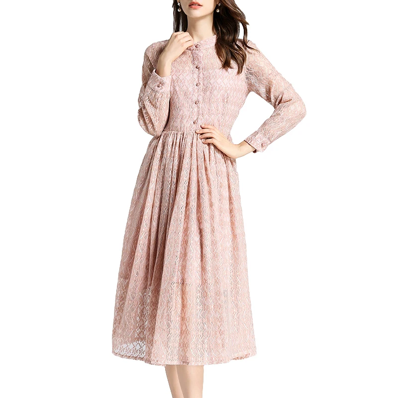

Long Autumn Dress For Women 2018 Elegant Sexy Hollow Out Lace Dress Female Vintage Slim A-Line Party Dresses Winter vestido New