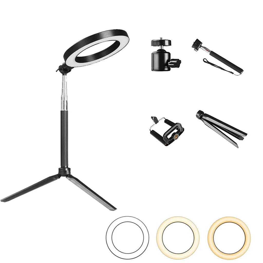 

Dimmable 5500K LED Ring Light Kit with Stand for Makeup Camera Selfie 8inch Fill-in light ring, Phone Holder, Tripod Lamp