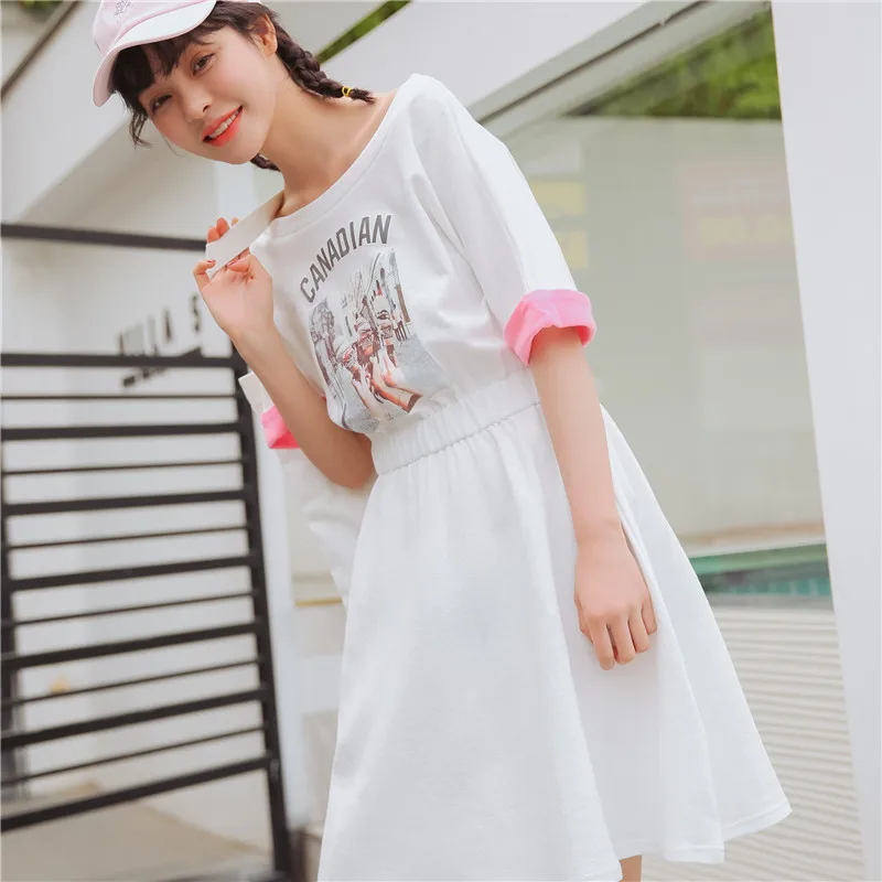 Women's Japan Harajuku Ulzzang Summer New Small Fresh Dress Summer Students Long Female Cute Korean Kawaii Dresses For Women