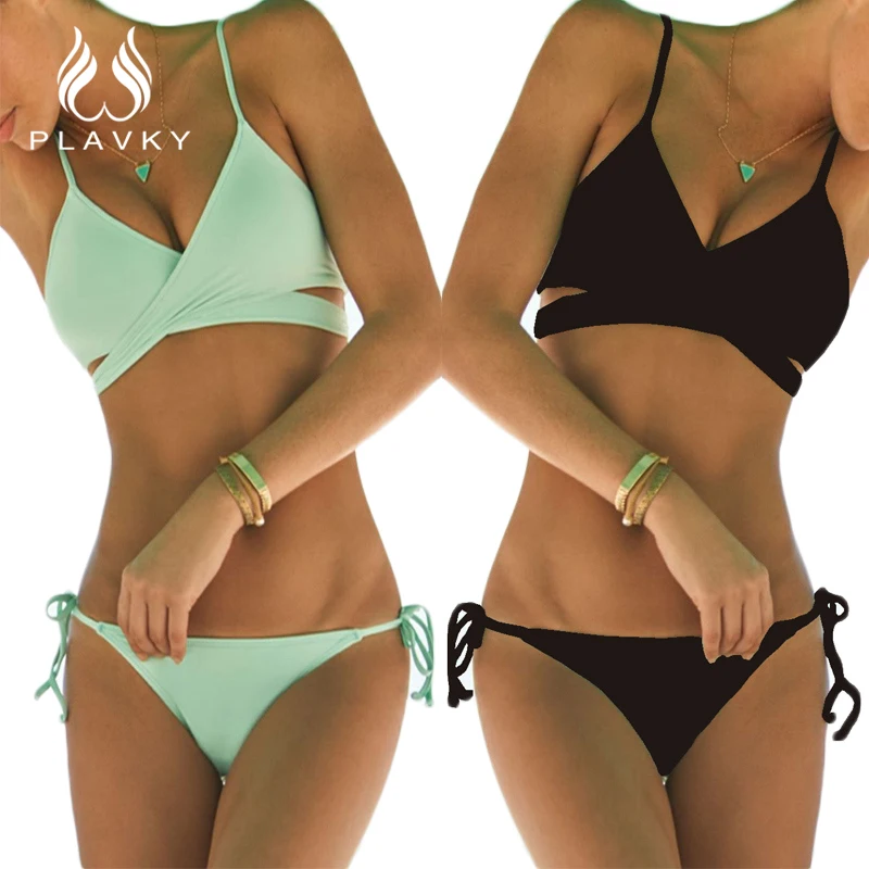 

PLAVKY Summer Retro String Biquini Halter Swim Bathing Suit Female Swimwear Brazilian Bandage Bikini Push Up Women Sexy Swimsuit