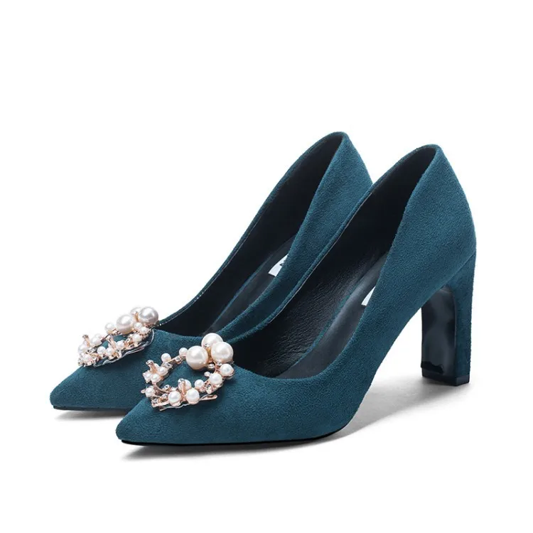 Комплект из обуви и сумки; Повседневные Вечерние женские туфли-лодочки на высоком каблуке; Роскошные туфли с кристаллами; большие размеры - Цвет: Синий