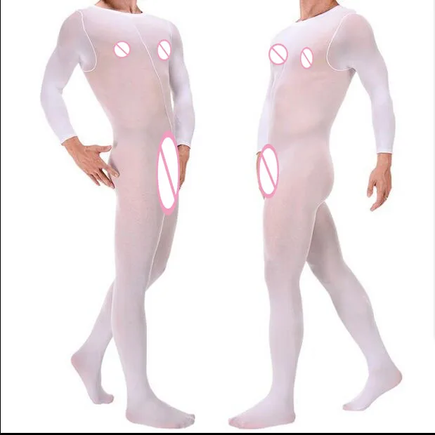 Hot sale Male sexy body stockings Mens one piece transparent elastic Velvet Bodysuits w penis sleeve Coveralls socks 5 Colors -