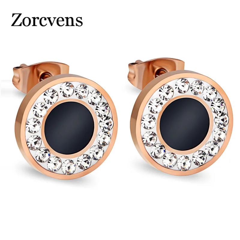 ZORCVENS Новая мода Горячая розовое золото цвет нержавеющая сталь кубический цирконий серьги гвоздики для женщин