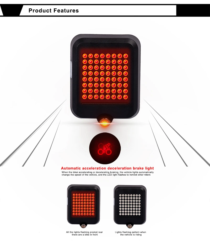 Discount Bicycle Intelligent Turn Taillight Signal Light Waterproof Brake Light Projection Lamp 64 LED Infrared Warning Light Accessories 1