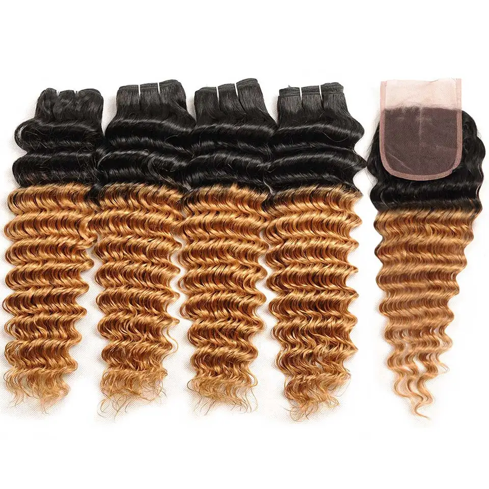 Pinshair перуанские глубокие волнистые человеческие волосы пучки волос от светлого до темного цвета с закрытием блонд 1B 27 человеческие волосы 4 пучка с закрытием не реми волосы