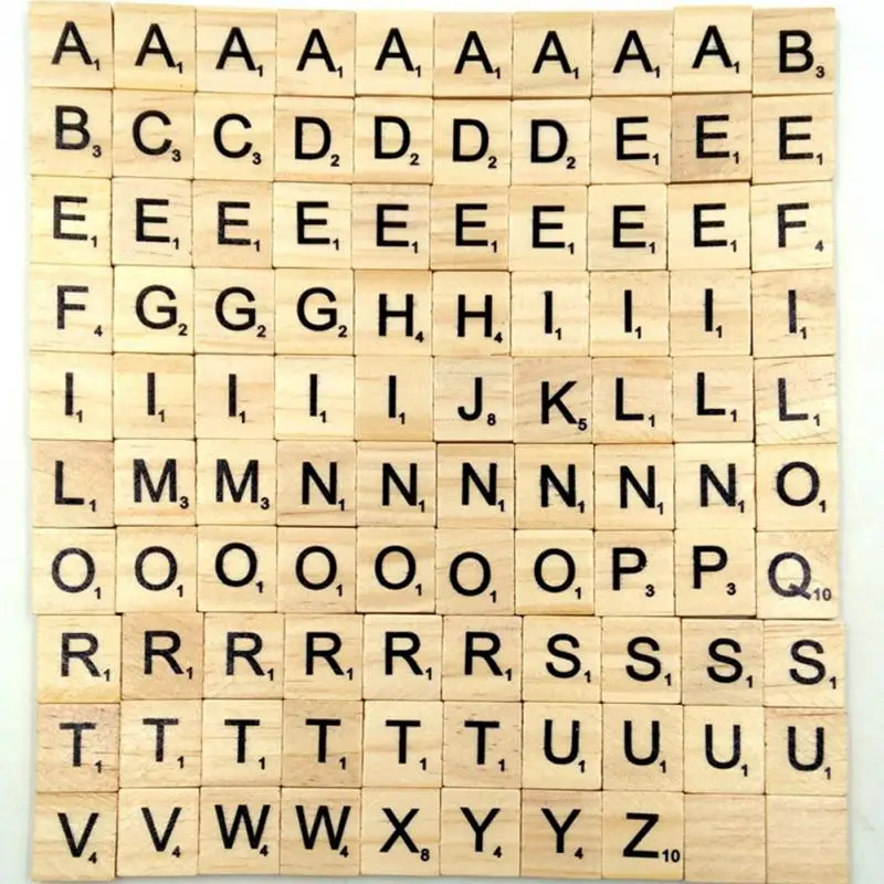 

100Pcs/lot English Letter Set Word Scrapbooking Scrabble Number Alphabet Tile Wooden Letter block home DIY crafting