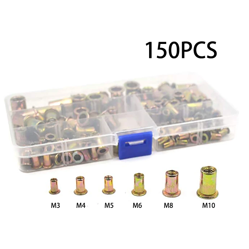 

140PCS M3 M4 M5 M6 M8 M10 mixed rivet Nut Nutsert Fasteners Zinc Plated Carbon Steel Threaded Insert Nutsert