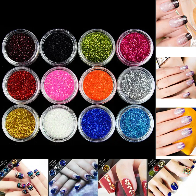 Buy FairyGlo 12pcs/lot Nail Glitter Powder Sticker