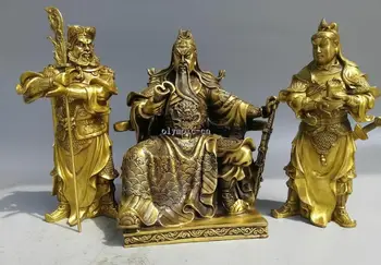 

A set Brass Dragon seated read book Guan Gong and Guan Ping Zhou cang statue