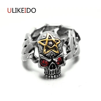 

Pure 925 Sterling Silver Jewelry Skull Rings Fashion Chain Stlye Skeleton Star Punk Mens Signet Rings Fine Gift 285