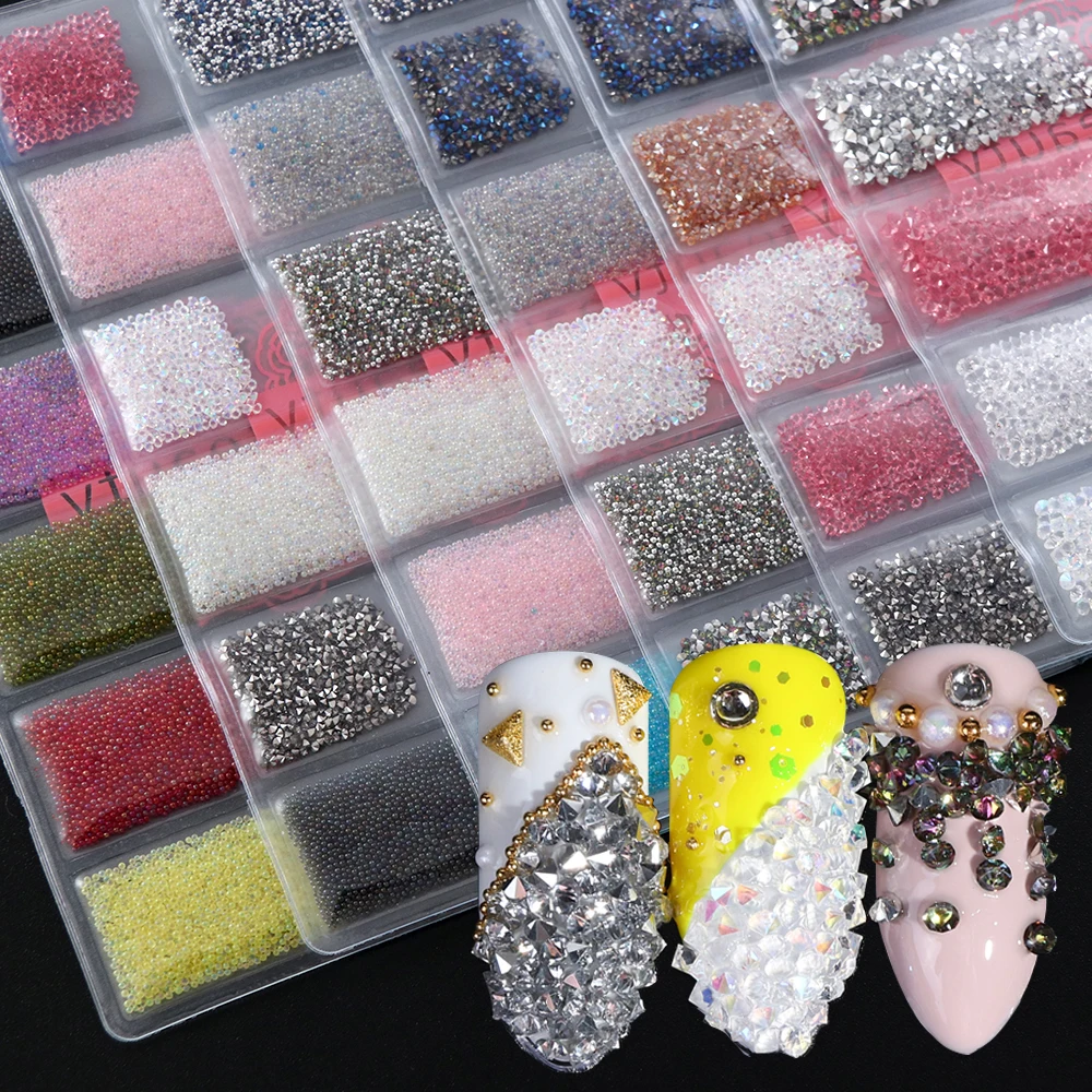 

1 Pack 6 Color Nail Art Decorations Mini Caviar Micro Beads Glitter Gem Tiny Rhinestones Studs DIY Strass Nail Accessories LA707