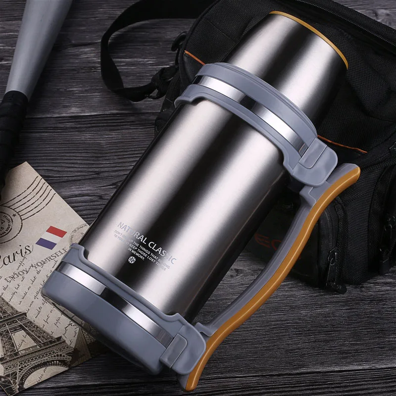 Термосы с большой емкостью 2L/2.8L термос из нержавеющей стали для путешествий чайник для кофе изолированный чайник открытый стакан Hikin - Цвет: Серебристый