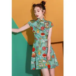 2019 Модная Летняя распродажа традиционные китайские платья женщин длинное платье qipao шелковый атлас qipao пикантные Чонсам с принтом плюс