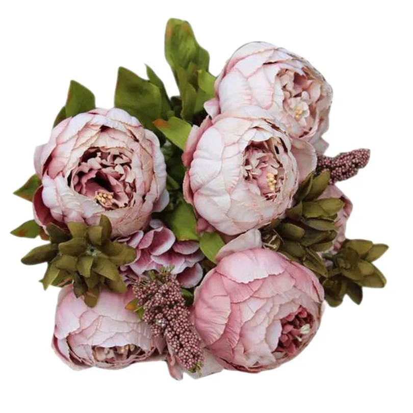 Home Decoration Fake Flowers Artificial 1Bouquet 8 Heads Artificial Peony Silk Flower Leaf Home Wedding Party Decor  (9)
