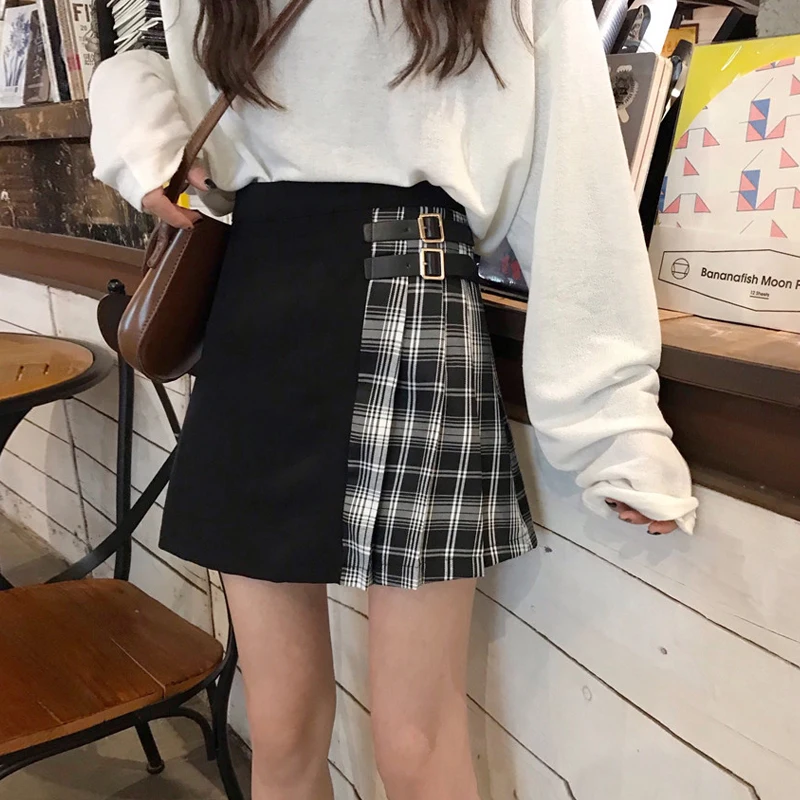 

Ins Plaid Skirt Female Summer 2019 New Skirt Korean Style High Waist Pleated A Word Skirt Student Wild Harajuku Skirt