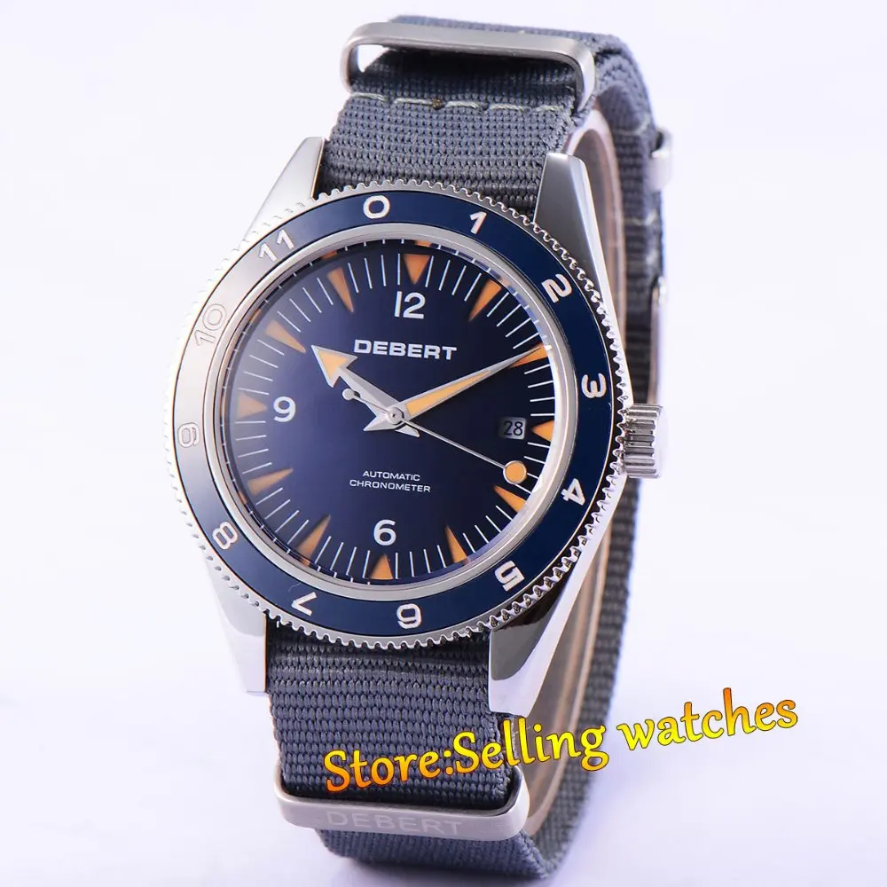 

41mm debert blue dial sapphire glass miyota Automatic chronometer mens Watch
