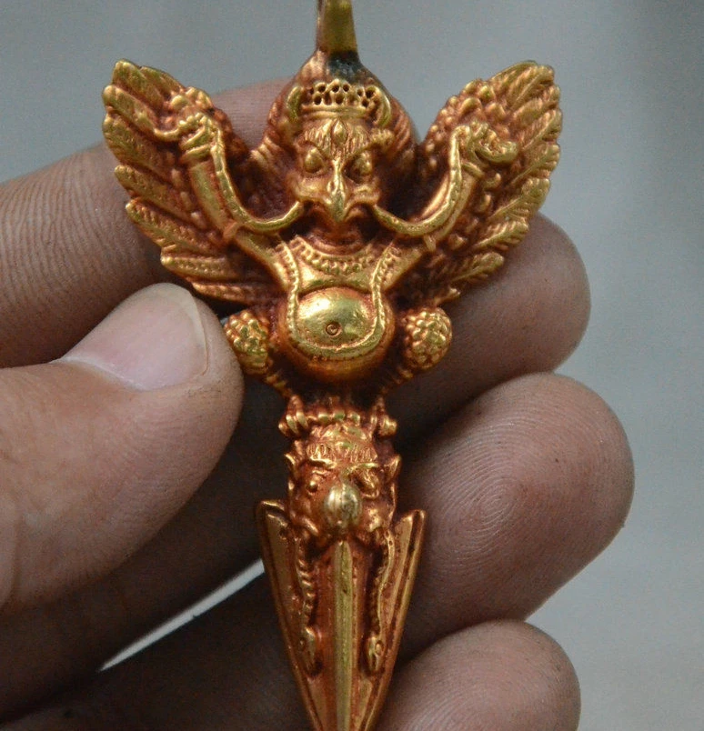free shipping Tibet Bronze Gilt Gold Redpoll Winged Garuda Statue ...