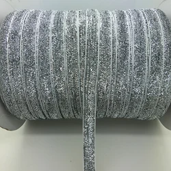 Glitter Velvet Ribbon for Crafts and Accessories, 5 Yards, 3/8 (10mm) - Multiple Color Options Available, Free Shipping (Glitter Silver)