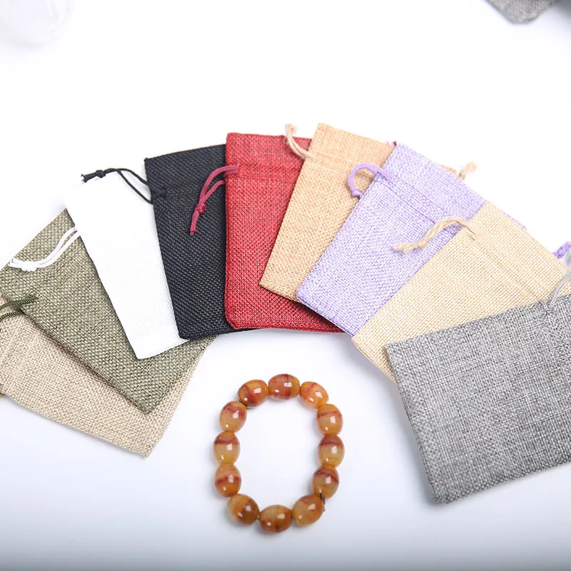 50pcs/lot Vintage Natural Burlap Jute Candy Drawstring Bags for Wedding Party Birthday Gift Bag Party Storages Pouch 9*12cm