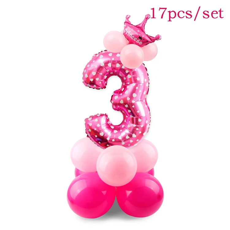 QIFU Baby Shower декор синий мальчик розовый девочка подарки воздушные шары из фольги в виде цифр латексные воздушные сувениры для вечеринки ко дню рождения 1-й первый воздушный шар на день рождения - Цвет: 17pcs Pink 3