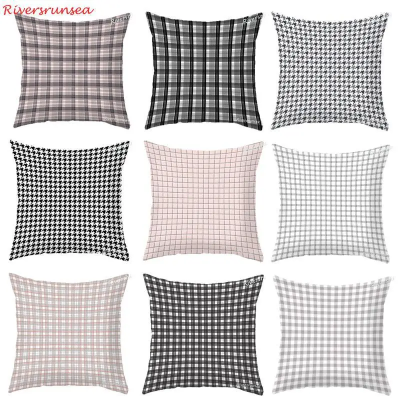 

British Style Simple Lattice Cushion Black And White Geometric Pattern Square Modern Sofa Throw Pillows For Living Room Chair