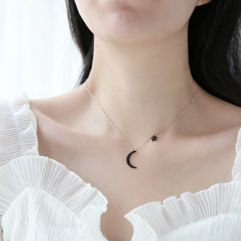 YUN RUO 2018 новый розовый золотой цвет шикарный черный циркон луна звезда кулон