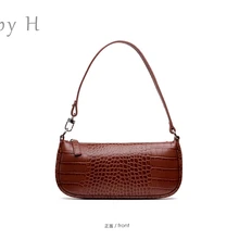 От H натуральная кожа Аллигатор шикарный багет Новое поступление бордовый Топ ручка сумка на плечо клатч крокодиловая тисненая сумка