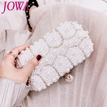 

2019 New Design Women's Evening Bags Ladies Pearl Mini Handbags Wedding Party Bride Diamonds Chain Clutches Night White Purses