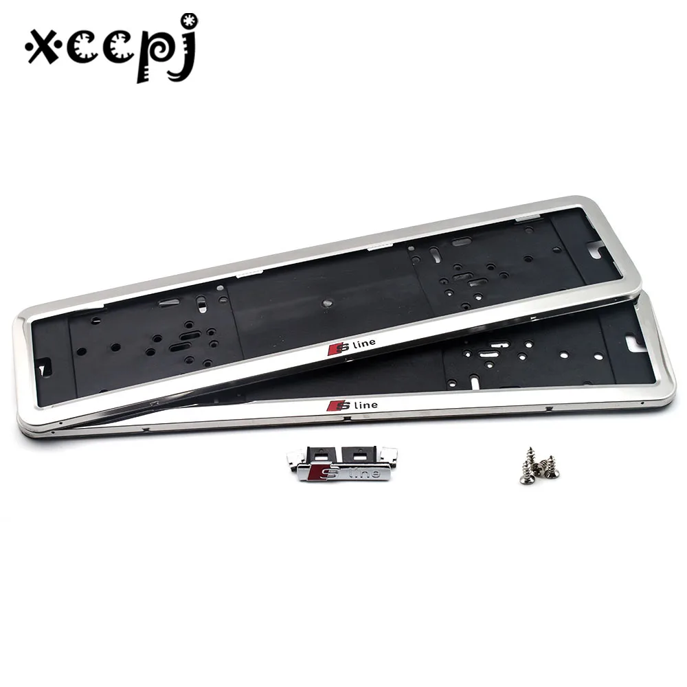 

2 piece Stainless Steel European Universla Car License Plate Frame Number plate Holder Front and Rear Eu Plate for Audi sline