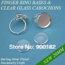 20 мм блестящие Серебристые Регулируемая пустой кольцо настройки ободок с соответствующими ясно Стекло Кабошоны