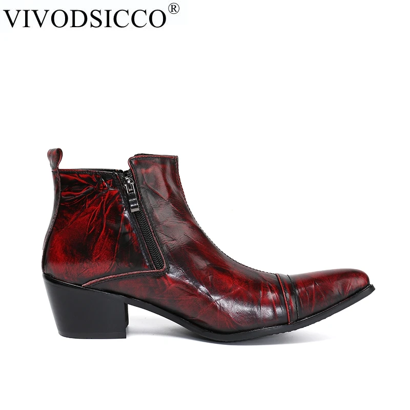 VIVODSICCO/Роскошные модные официальные Мужские модельные ботинки из натуральной кожи; Дизайнерские Мужские модельные туфли; ботильоны; вечерние ботинки в байкерском стиле; Цвет Красный