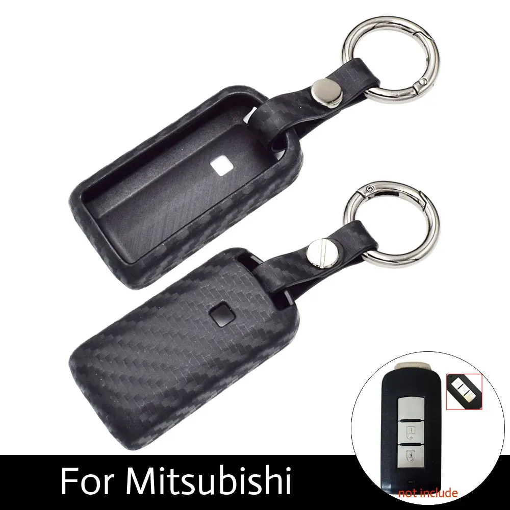 

ATOBABI Carbon Fiber Pattern Silicone Car key Cover Cases For Mitsubishi Outlander Lancer 10 Pajero Sport ASX RVR L200 Smart Key