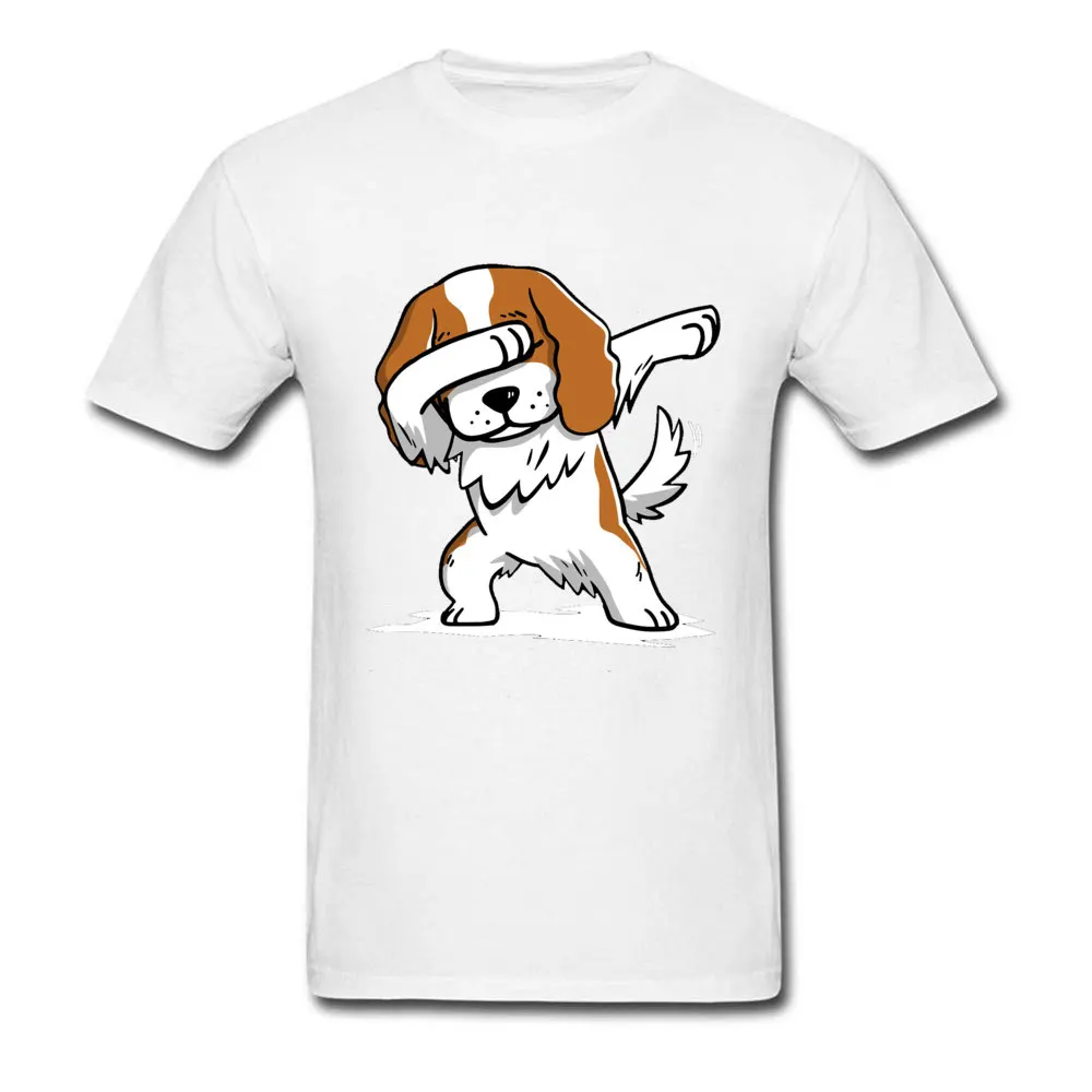 Round Neck Dabbing-Cavalier-King-Charles-Spaniel All Cotton Men T-shirts Unique Short Sleeve Tops T Shirt Company Normal Tees Dabbing-Cavalier-King-Charles-Spaniel white