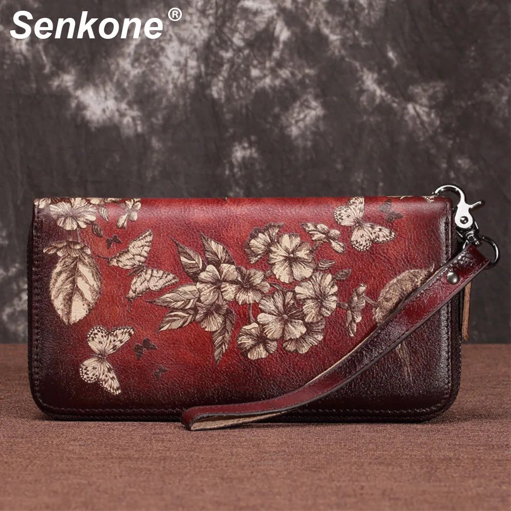 

New Arrival 2019 Genuine Leather Women Wallet Vintage Embossed Leather Long Standard Wallets Female Coin Purse Bag Cards Holder