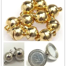 10 шт 6/8 мм цвета: золотистый, Серебристый; обувь с ремешками ювелирные изделия браслет Цепочки и ожерелья круглые бусины с магнитной застежкой DIY разъемы для производства комплектующих для фитинги