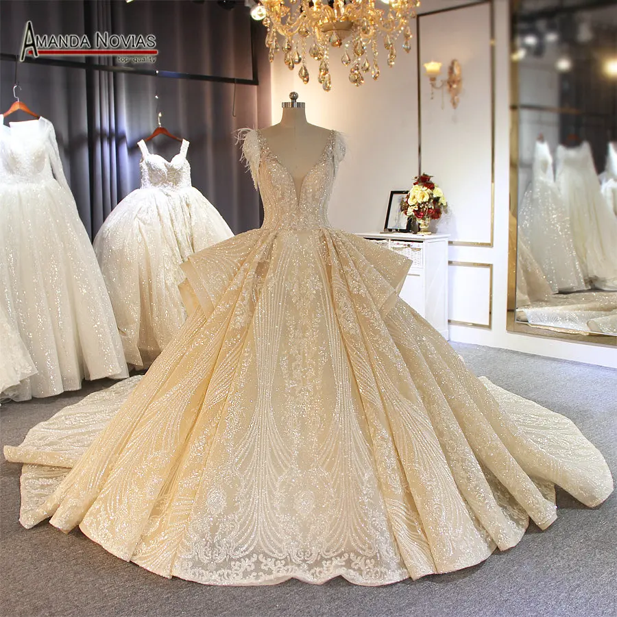 

Amanda Novias factory direct sale luxury long train wedding dress 100% same as on photo