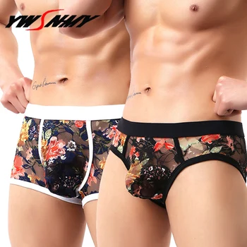

2pcs/lot European size Men Mesh Underwear Boxer Shorts Lace Sexy Man Lingerie Boxer Sexy Perspective Gay Underpants Hombre Cueca