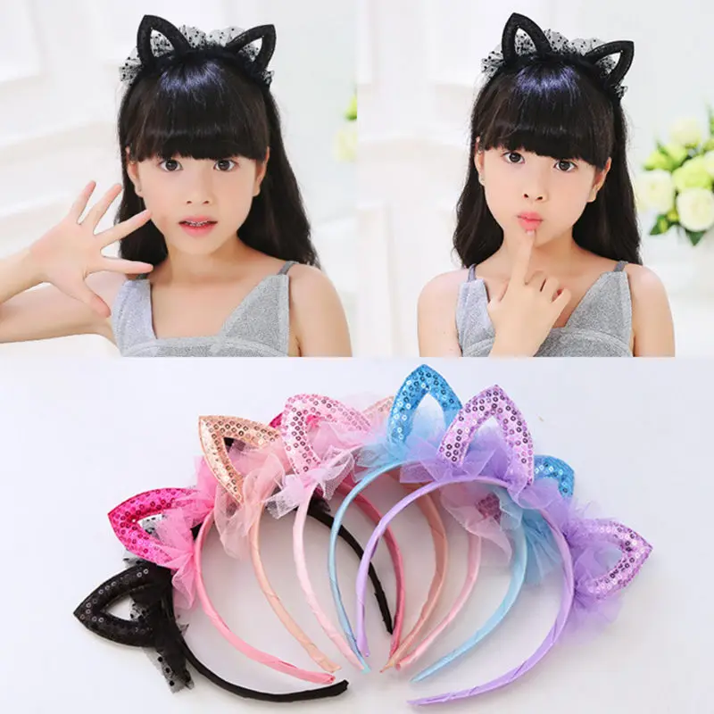 New Cute Prncess Kids Girl Cat Ears Lace Headbands For Children Hair