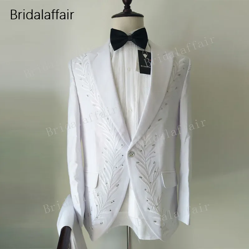 

Однотонные белые мужские костюмы Bridalaffair с роскошной вышивкой, свадебные смокинги для жениха, мужские костюмы для выпускного, комплект из 3 предметов, 2018 пиджак + брюки + жилет