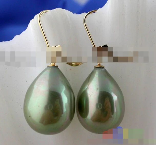 

free shipping 12222 green drip south sea shell pearl dangle earring